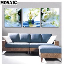 3 peça branco lírio pintura diamante quadrado completo/broca redonda 5d diamante mosaico strass bordado diamante com pintura flor 2024 - compre barato