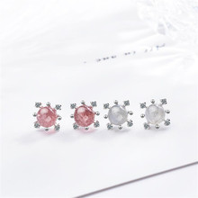 Beautiful Fashion Strawberry Crystal 925 Sterling Silver Jewelry Temperament Snowflake Moonstone Flower Stud Earrings SE649 2024 - buy cheap