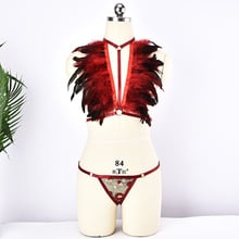 Bralette de renda com penas vermelhas, roupa para fetiches, lingerie sexy de penas, calcinha com renda exótica 2024 - compre barato