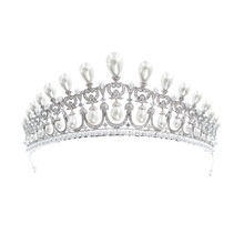 Classic CZ Cubic Zirconia Dangle Pearl Wedding Bridal Tiara Diadem Crown Women Party Hair Jewelry Accessories CH10090 2024 - buy cheap