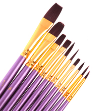 New 10Pcs Blue Purple Artist Paint Brush Set Nylon Hair Watercolor Acrylic Oil Painting Brushes Drawing Art Supplie 2024 - buy cheap