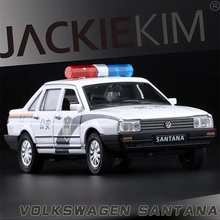 Высококачественная имитация изысканных литых и игрушечных транспортных средств: jackioffen автомобильный Стайлинг Volkswagen Santana полицейский автомобиль 1:32 литая модель из сплава 2024 - купить недорого
