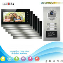 Видеодомофон SmartYIBA с монитором 7 дюймов, домофон с дверным звонком и RFID-управлением доступом, камера для 6 квартир 2024 - купить недорого