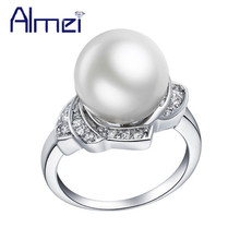Almei Cheap Wedding Rings Women Silver Color Anel Feminino Simulated Pearl Vintage Ring Bague Femme Ladies Jewelry Party J383 2024 - buy cheap