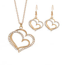 Romantic Double Heart Pattern Crystal Earrings Necklace Set Silver Color Chain Jewelry Sets Wedding Jewelry Valentine's Gift 2024 - buy cheap