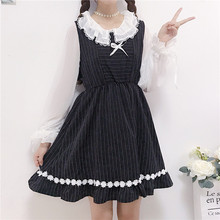 Japan Style Sweet Summer Bow Stripe Dress Set Lolita Girls Chic Leisure Black Dress Peter Pan Collar Lace Summer Dresses Woman 2024 - buy cheap