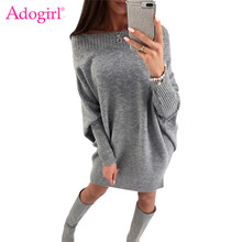 Adogirl Solid Women Sweater Dress Sexy Slash Neck Off Shoulder Batwing Sleeve Loose Casual Mini Knit Dress Autumn Winter Vestido 2024 - buy cheap
