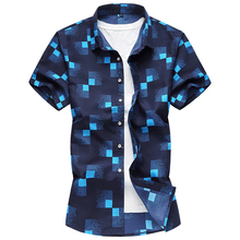 Men Summer plaid Printed casual Loose Short sleeve shirts male Hawaiian vacation Beach shirt camisa masculina 5XL 6XL 7XL 2024 - buy cheap