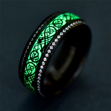 Светящееся титановое черное кольцо с инкрустацией драконом, белый циркониевый зеленый фон, мужские кольца, флуоресцентные светящиеся украшения из нержавеющей стали 2024 - купить недорого