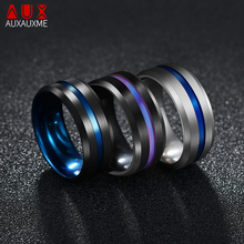 Кольцо Auxauxme 8 мм из титановой нержавеющей стали, желобчатые кольца для мужчин, черные, синие, радужные кольца для свадьбы, мужские украшения, оптовая продажа 2022 - купить недорого