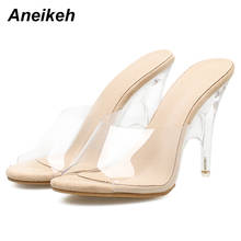 Aneikeh Sexy Women Transparent Plastic High Heel Slippers Strange Heels Summer Peep Toe  2018 New PVC Sexy Women Slippers Shoes 2024 - buy cheap