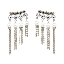 New Design Vintage Silver Color Metal Chain Tassel Earrings for Women Imitataion Pearl Jewelry Accessories Wholesale 2024 - buy cheap
