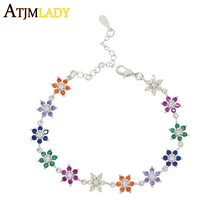 Pulseira de corrente colorida de arco-íris, pingente de flor cz, pingente de elo, flor, design bonito, moda feminina, verão, 2019 2024 - compre barato