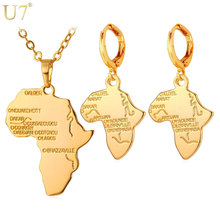 Conjunto de colar mapa africano u7, joias femininas douradas e prateadas, brincos de pingente 2024 - compre barato