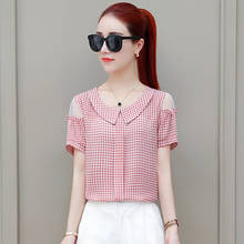 Off Shoulder Women Spring Summer Style Chiffon Blouses Shirts Lady Casual Short Sleeve Peter pan Collar Blusas Tops DF1902 2024 - buy cheap