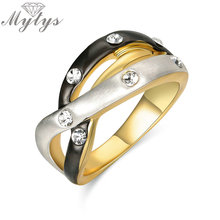 3 цвета кольцо Mytys в цыганском стиле с кристаллами, Черное золото и искусственное трехслойное свадебное двухцветное ювелирное изделие для свадебной вечеринки r1932 2024 - купить недорого