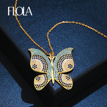 FLOLA Turkish Big Zircon Butterfly Charm Necklace for Women Gold Blue Insect Pendant Long Necklace Statement Jewelry nken88 2024 - buy cheap