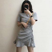 Summer Solid Ruffle Dress O Neck Mini Black Gray Slim Bandage A Line Sundress Dress Casual Vestidos Sexy Short Women Clothing 2024 - buy cheap