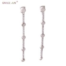 GRACE JUN Korea Style Long Chain CZ Clip on Earrings No Pierced for Women Party Pom Elegant Cushion Earrings No Hole Earrings 2024 - buy cheap