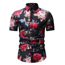 Летняя модная мужская рубашка, облегающая, с коротким рукавом, с цветочным рисунком, Мужская одежда, тренд, мужские повседневные рубашки с цветочным принтом 2024 - купить недорого