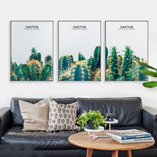 Cacto de paisagem verde para decoração de casa, pintura nórdica simples de telas, poster moderno de arte do espaço, imagem de parede para o quarto 2024 - compre barato