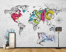 Beibehang 3d Wallpaper mural Living Room Bedroom TV Backdrop Brick Wall Graffiti World Map Background Wallpaper for walls 3 d 2024 - buy cheap