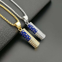 Hip Hop Bling Iced Out Gold Silver Color Stainless Steel American Flag Column Barber Pendnats Necklace for Men Rapper Jewelry 2024 - buy cheap