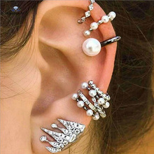 Starose 9 pcs/lot Hot Crown White Pearl Ear Jewelry Fake Piercing Helix Piercing Fake Nose Ring Pircing Fake Earrings Cuff 2024 - buy cheap