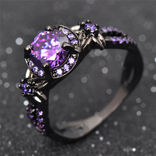Anillo de compromiso con piedras de zirconia púrpura para mujer, joyería de flores de boda, Oro Negro relleno, RB0433 2024 - compra barato