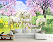 Beibehang-papel tapiz 3D personalizado, Mural de unicornio, sueño, flor de cerezo, TV, Fondo de sala de estar, papel de pared 2024 - compra barato