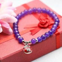6mm Popular Purple Crystal Beads Natural Stone Bracelet Hand Chain For Women Girls Pendant Tibet Silvercolor Lucky Bag Jewelry 2024 - buy cheap