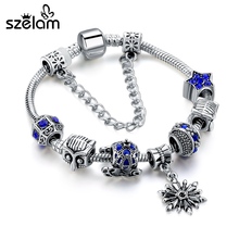 Szelam pulseiras e braceletes de pingente de flocos de nece, contas de vidro azul, pulseiras femininas sbr160192, 2019 2024 - compre barato