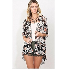 Las mujeres ocasionales sueltan la gasa Floral Kimono Cardigan blusa playa Bikini tops superiores 2024 - compra barato