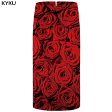 Kyku saias femininas vermelhas flor festa lápis lindo estampa 3d vestidos legais sensual mulheres casual novo 2024 - compre barato