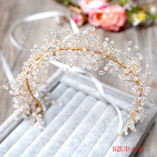 dense beads headbands ribbon wreath bride headdress Handmade crystal bridal hair jewelry 2024 - buy cheap