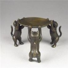 Chinese Bronze Plate  Cats Animal 3 Cat oil lamp Candle Holder Candlestick statue 2024 - buy cheap