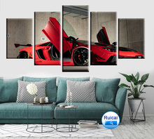 Cuadro de coche deportivo de lujo para decoración del hogar, pintura en lienzo modular, arte de pared HD, impresión moderna, color rojo, 5 paneles 2024 - compra barato