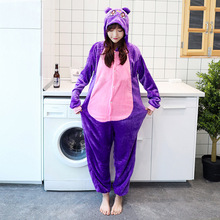 Purple Cat Kigurumi Onesie Adult Women Animal Pajamas Suit Flannel Warm Soft Sleepwear Onepiece Winter Warm Pijama Cosplay 2024 - compre barato
