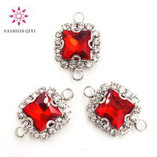 Free shipping 8mm 10pcs/bag Double loop sew on rhinestones Red glass crystal square Silver bottom Crystal button DIY accessories 2024 - buy cheap