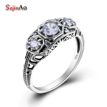 Szjinao Vitoria Style 100% 925 Sterling Silver 3 Stone Engagement Ring For Women White AAAAA+ Zicon Gemstone Jewelry Gift Female 2024 - buy cheap