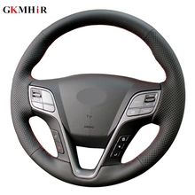 DIY Hand-stitched Black Artificial Leather Steering Wheel Cover for Hyundai Santa Fe 2013 Grand ix45 Accessories interior 2024 - buy cheap