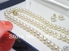 Collar de perlas blancas AAA cultivadas en agua dulce de 7-8MM, 18 "+ juego de pendientes 2024 - compra barato