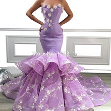 Lavender Muslim Evening Dresses Mermaid Sweetheart Tulle Flowers Long Islamic Dubai Saudi Arabic Long Formal Evening Gown 2024 - buy cheap
