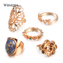 5 pçs/lote moda flor palavra amor anel conjunto colorido cristal ouro midi junta anéis para mulheres boêmio jóias 2024 - compre barato
