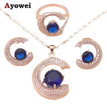 Conjunto de joyería de moda con Zirconia AAA, conjunto de collar, pendientes, anillo sz #6 #7,5 #9 JS561A, cristal Azul Real, diseño elegante C 2024 - compra barato