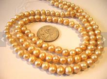 Loose Beads Natural Pearl Jewelry Light Golden Yellow Freshwater Pearl Round Potato 7-8mm 15inch One Full Strand 2024 - buy cheap