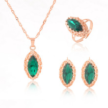 Women Sparkling Green Water Drop Shaped Rhinestone Crystal Necklace Earrings Ring Set Charm Wedding Bridal Jewelry Set 3pcs/set 2024 - buy cheap