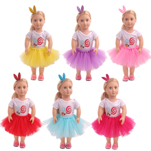 Куклы одежда Американский набор конфет + фатиновая юбка, 6 цветов, заколка для волос, аксессуары для одежды подходит 18 дюймов девочка и 43 см для ухода за ребенком для мам малышей c753-c758 2024 - купить недорого
