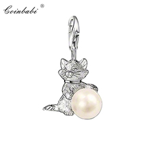 Charm Pendant Pearl & Kitten,2018 Fashion Jewelry Trendy Cute Real Authentic 925 Sterling Silver Gift For Women Fit Bracelet 2024 - buy cheap