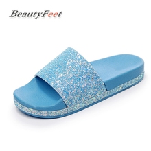 Women Diamond Slippers Slip On Slides Flat Women Shoes Bling Crystal Sandals Beach Flip Flops Platform Home Female Summer Shoes 2024 - buy cheap